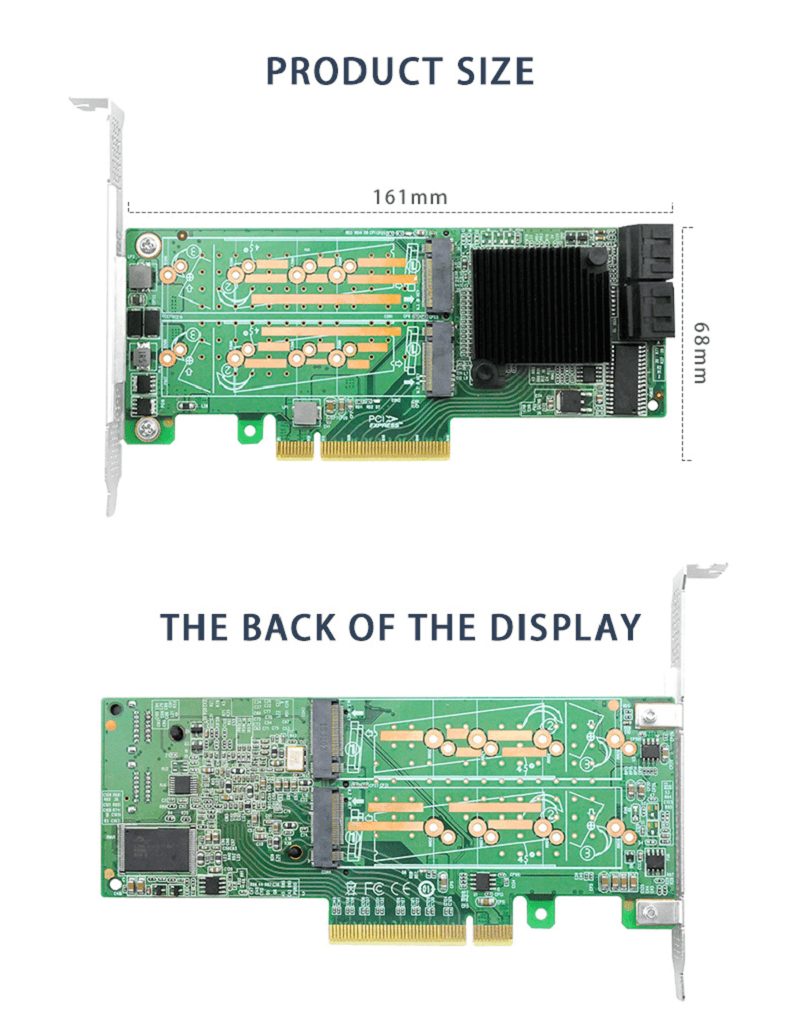 PCIe 2.0 x8 to 8-Port M.2 SATA 3.0 RAID Controller Card-HBA 2008-4M4S