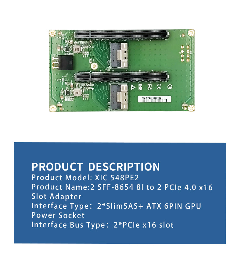 2 Port SFF-8654 to 2 PCIe 4.0 x16 Slot Adapter - XIC 548PE2