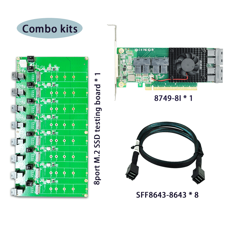8-Port PCIe 3.0 x16 auf interne SFF-8643 NVMe-Switch-Karte-PLX8749