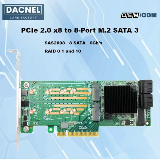PCIe 2.0 x8 to 8-Port M.2 SATA 3.0 RAID Controller Card-HBA 2008-4M4S