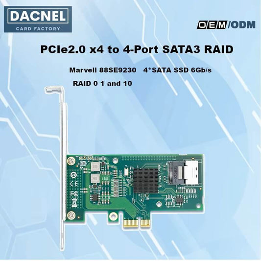 4 Port 6Gb/s PCIe x1 to SATA 3 RAID Card HBA 9230-4I X1