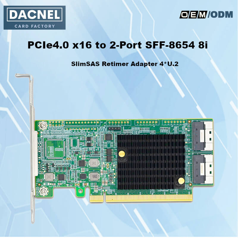PCI Express 4.0 x16 to Two SlimSAS SFF-8654 8i Retimer Adapter