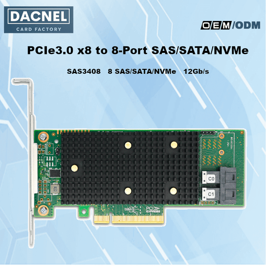 PCIe 3.1 x8 to 8 Port SAS/SATA/NVMe HBA Expansion Card - HBA SAS3408-8I