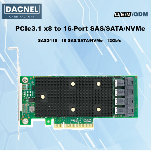 PCIe 3.1 x8 to 16 Port SAS/SATA/NVMe HBA Expansion Card - HBA SAS3416-16I