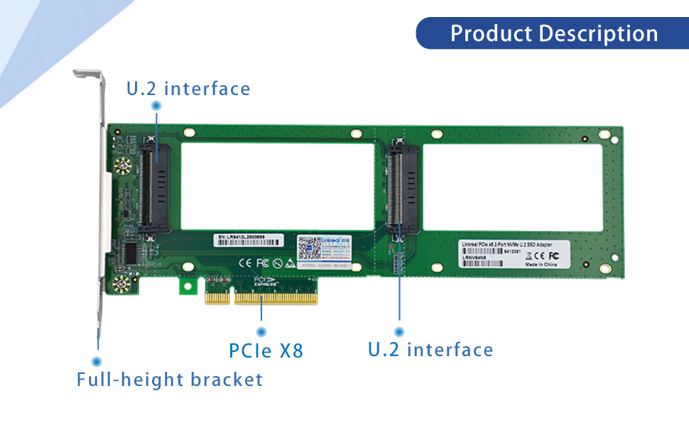 PCIe4.0 to Dual SFF-8639 U.2 NVMe SSD Adapter - XIC PE389