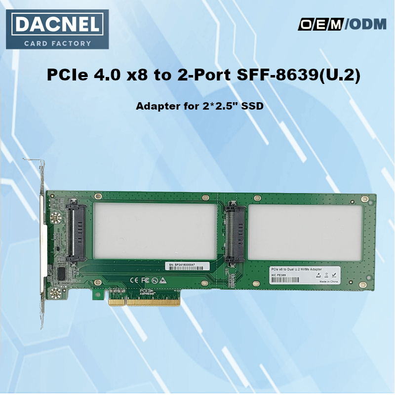 PCIe4.0 to Dual SFF-8639 U.2 NVMe SSD Adapter - XIC PE389
