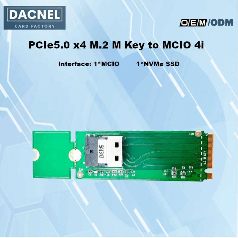 PCIe 5.0 x4 M.2 M Key to MCIO 4i 1*NVMe SSD Adapter Card
