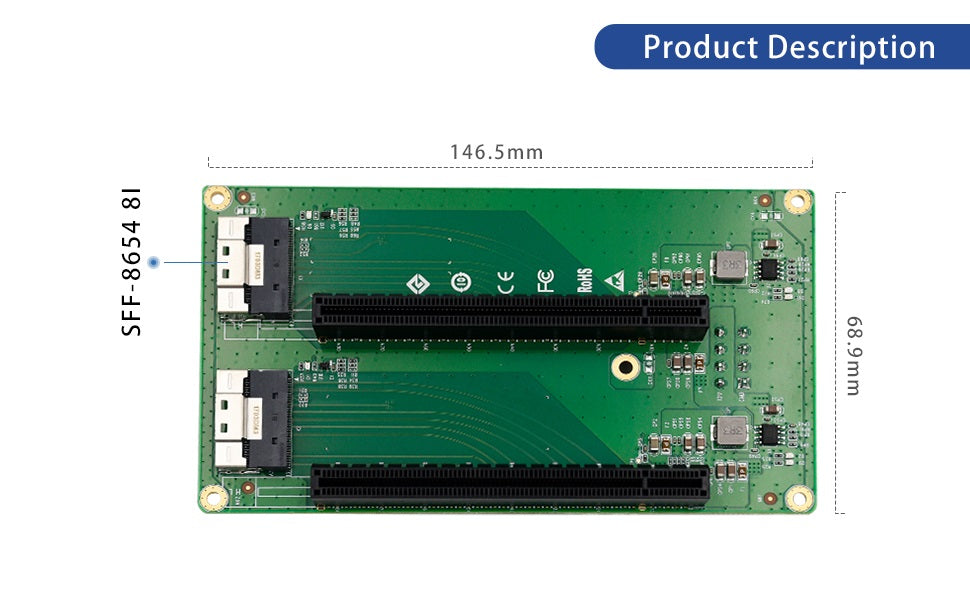 2-Port SFF-8654 auf 2 PCIe4.0 x16-Steckplatzadapter