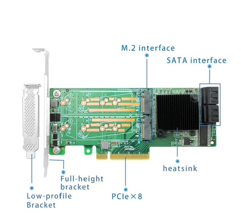 PCIe 2.0 x8 to 8-Port M.2 SATA 3.0 RAID Controller Card-HBA 2008-4M4S