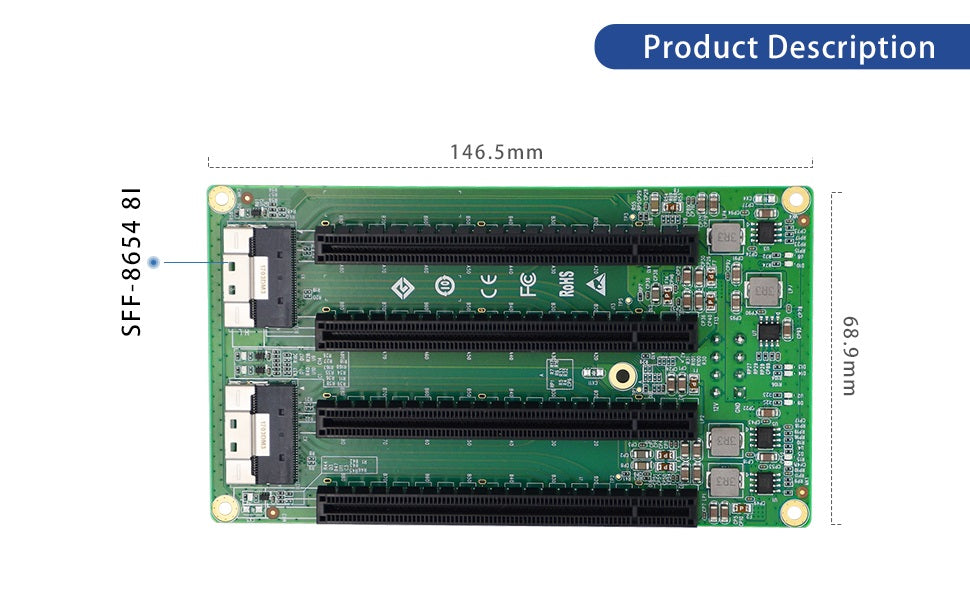 2-Port SFF-8654 auf 4 PCIe4.0 x16-Steckplatzadapter