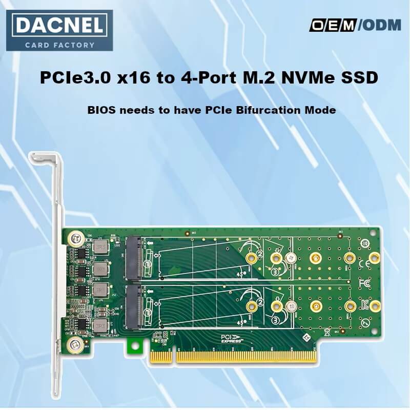PCIe 4.0 x16 to 4-Port M.2 NVMe SSD Adapter- Low Profile