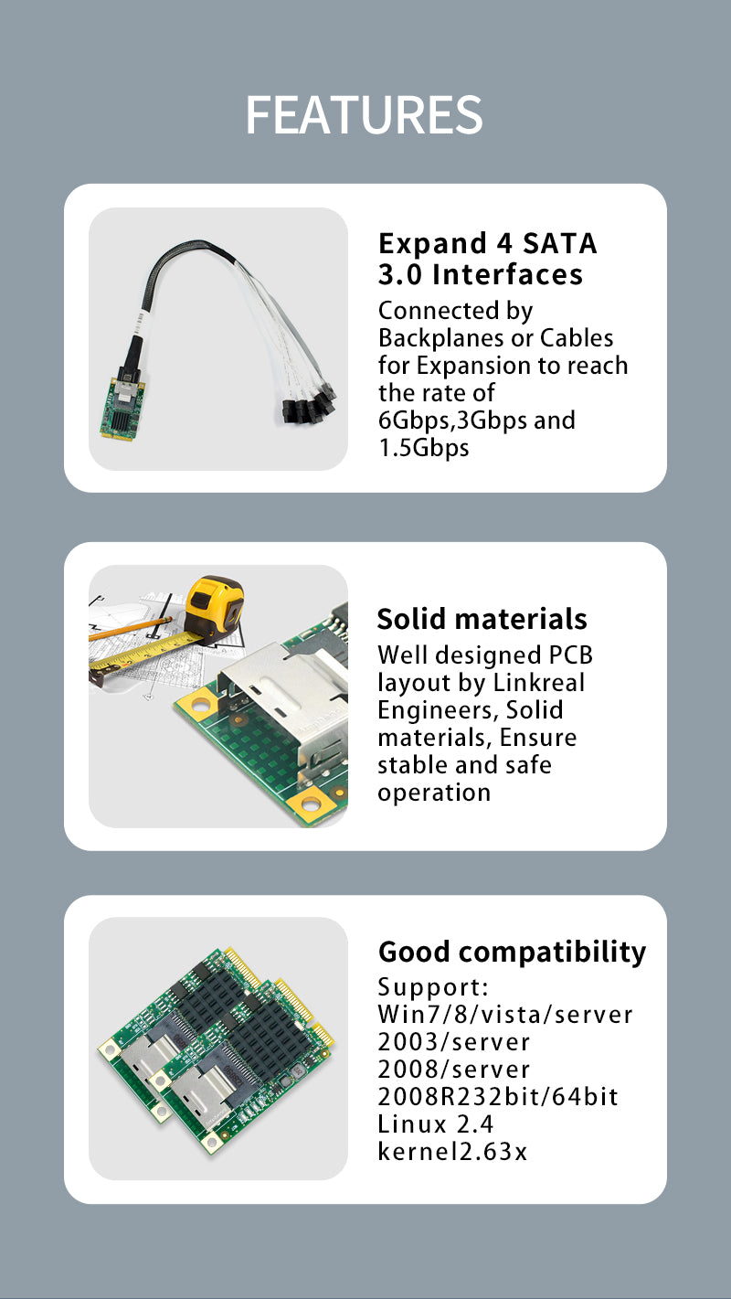 4 Port 6Gb/s Mini PCIe to SATA 3 Expansion Card-HBA M9215-4I