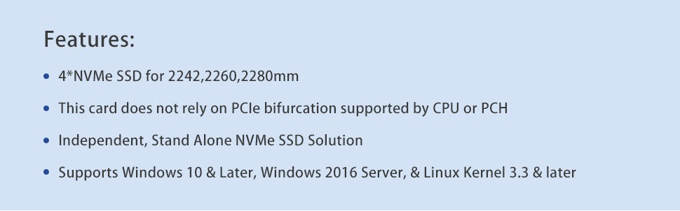 PCI Express x16 to Quad M.2 NVMe SSD Switch Adapter-STC 3162-4IL