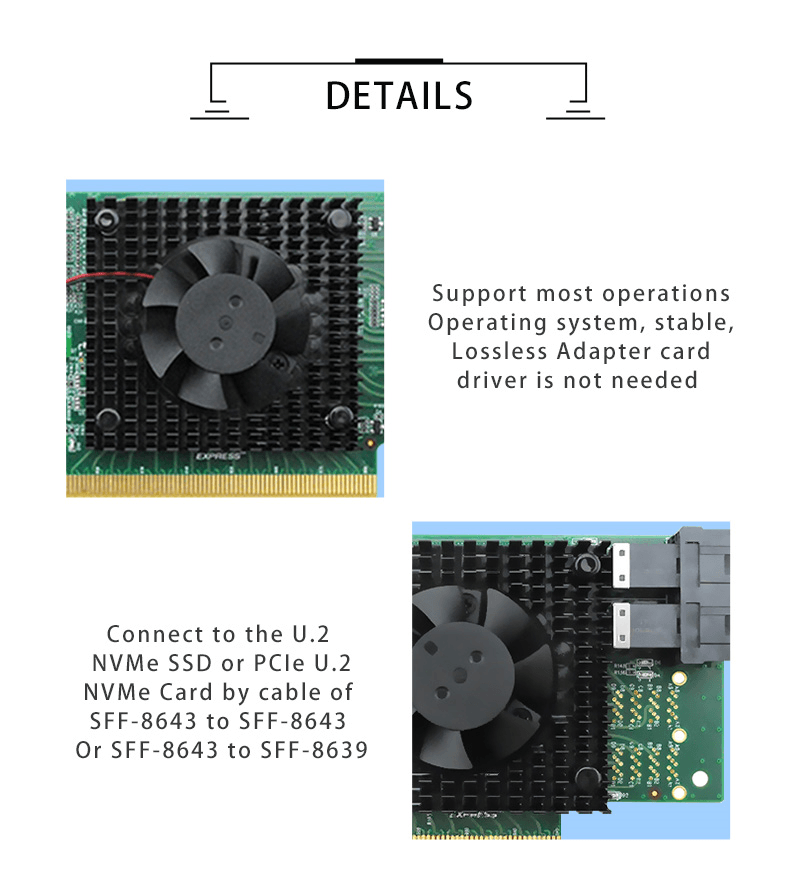 2 Port PCIe 3.0 x8 to SFF-8643 NVMe Switch Card-STC PE383-2I