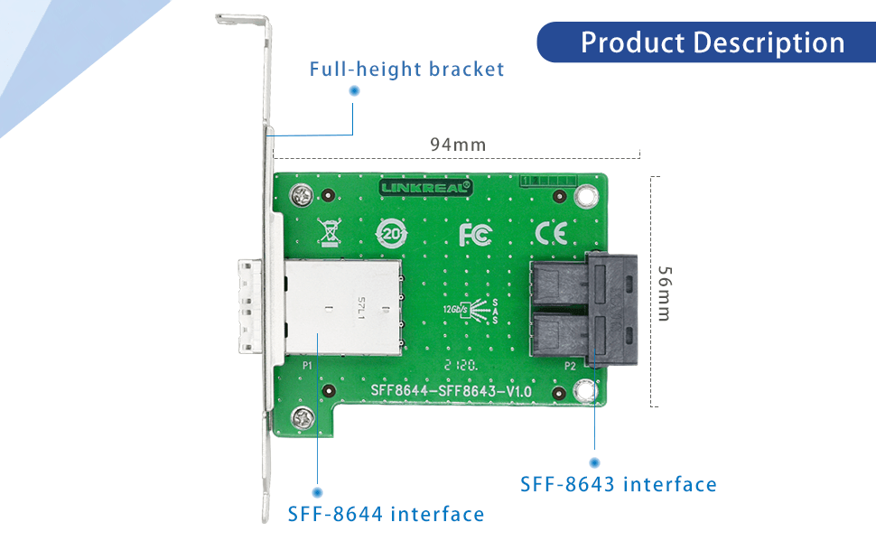 Mini SAS Adapter SFF-8643 to SFF-8644 Dual Port Mini SAS Adapter-XIC 4622