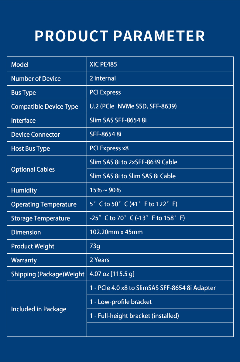 PCI Express 4.0 x8 to  SlimSAS SFF-8654 8i Adapter-XIC PE485