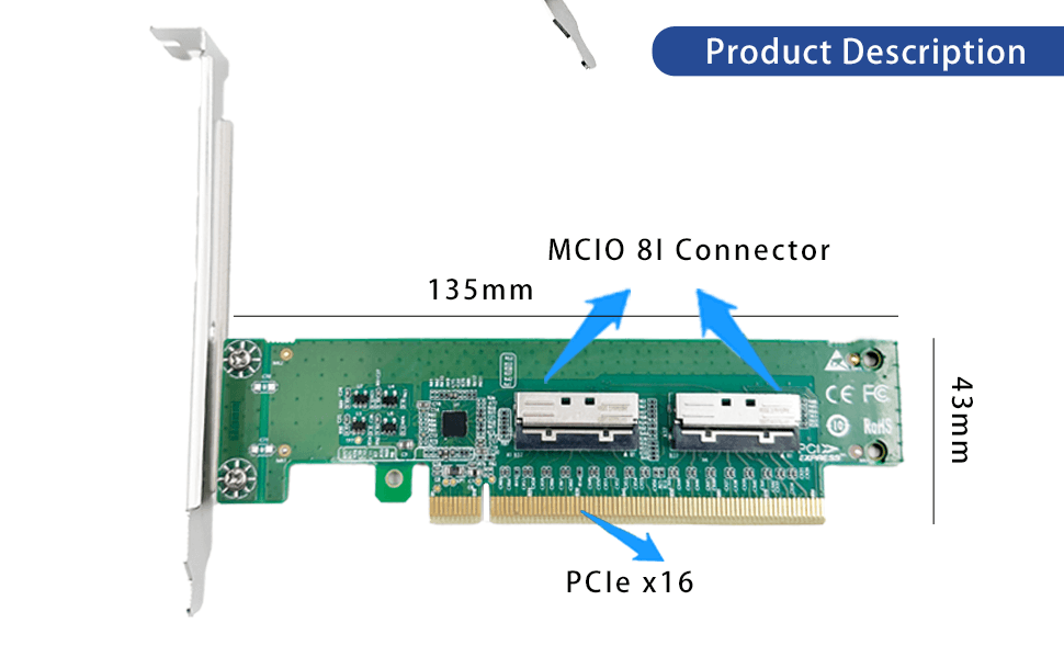 PCIe 5.0 x16 to 2-Port MCIO 8i Slim Adapter- XIC PE5160-4IL