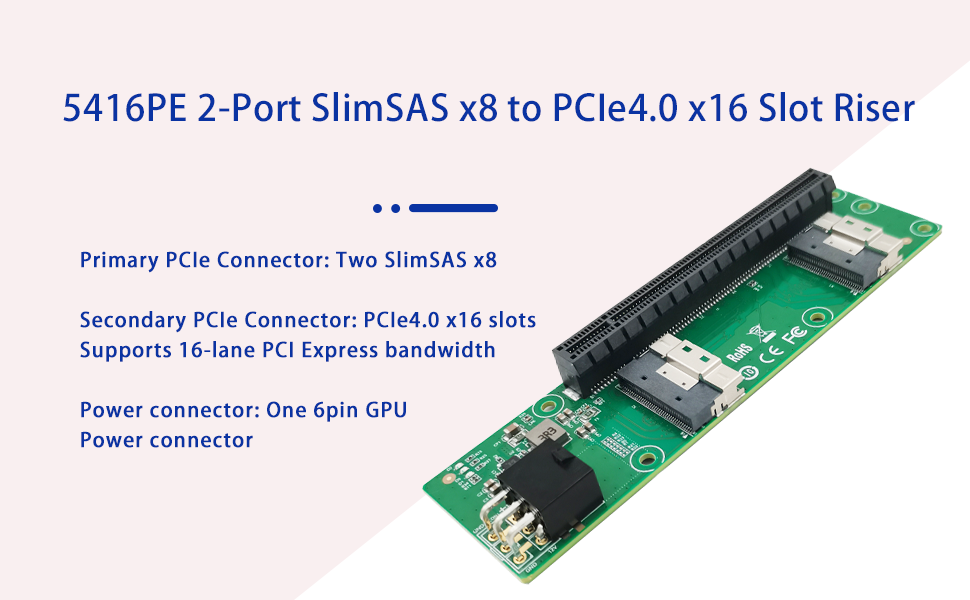 2-Port SlimSAS x8 to PCIe 4.0 x16 Slot Riser- XIC 5416PE