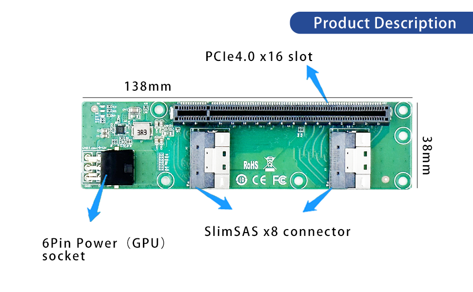 2-Port SlimSAS x8 to PCIe 4.0 x16 Slot Riser- XIC 5416PE