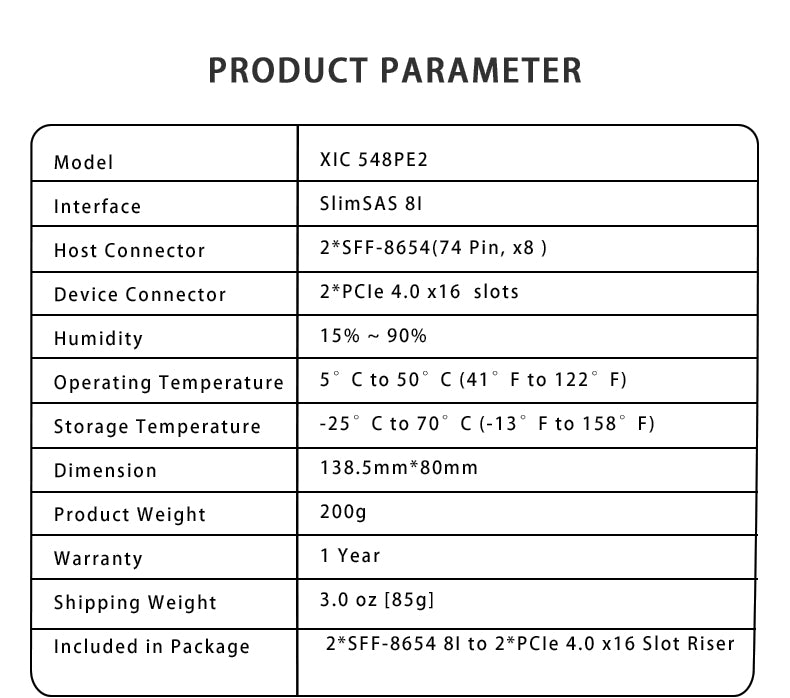 2 Port SFF-8654 to 2 PCIe 4.0 x16 Slot Adapter - XIC 548PE2