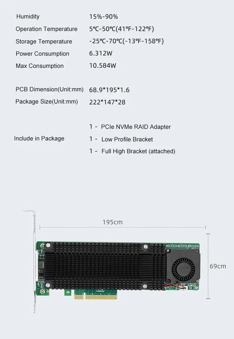 PCIe3.0 x8 to 2-Port M.2 NVMe Raid Adapter Marvell 88NR2241 Controller- 2241-2IR