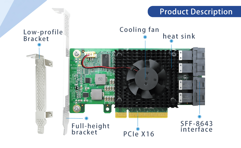 4-Port PCIe 3.0 x8 auf NVMe Switch Adapter