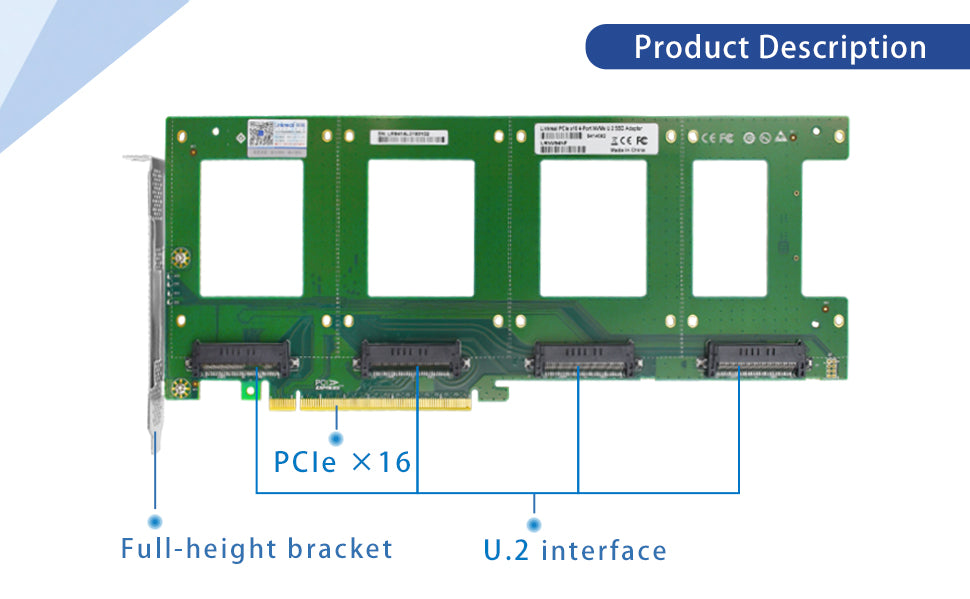 PCIe 3.0 x16 to 4-Port U.2 SFF-8639 Adapter - XIC PE3169
