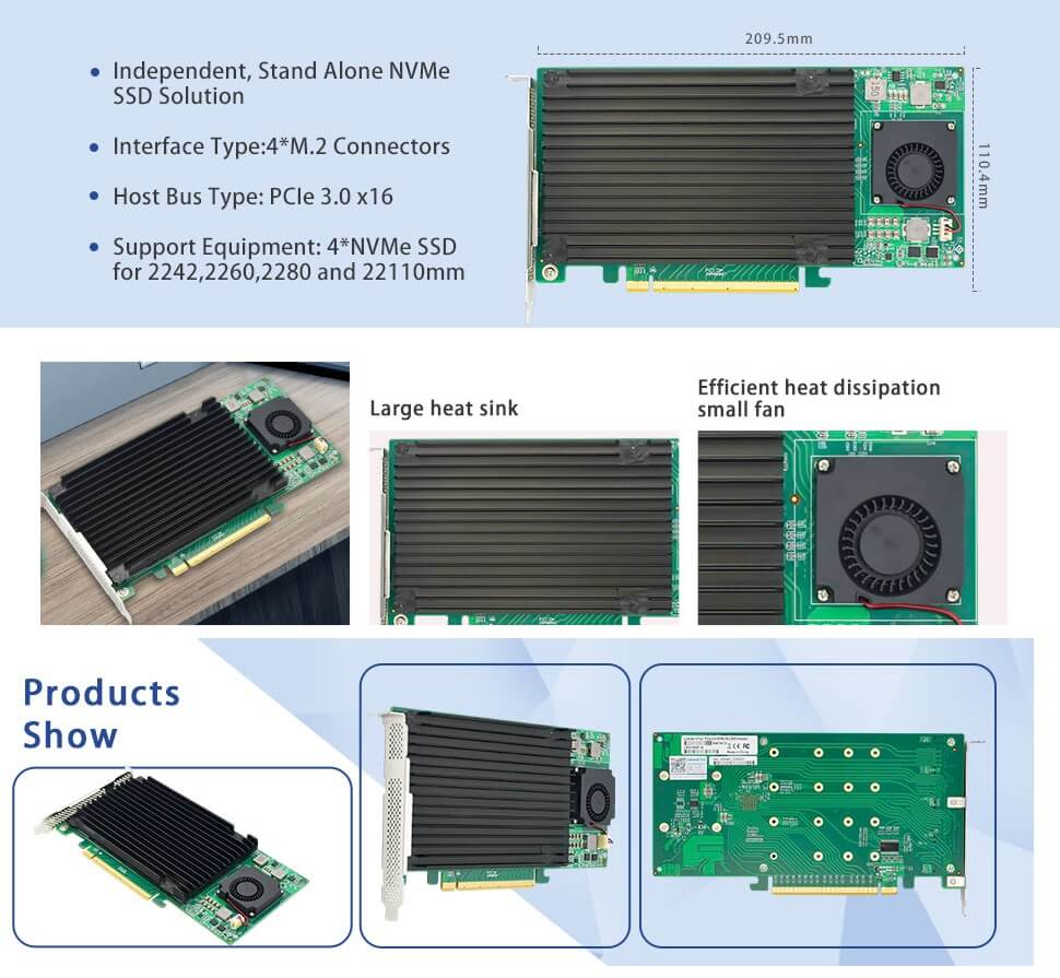 Quad PCIe 3.0 x16 auf M.2 NVMe SSD Adapter-PLX8747