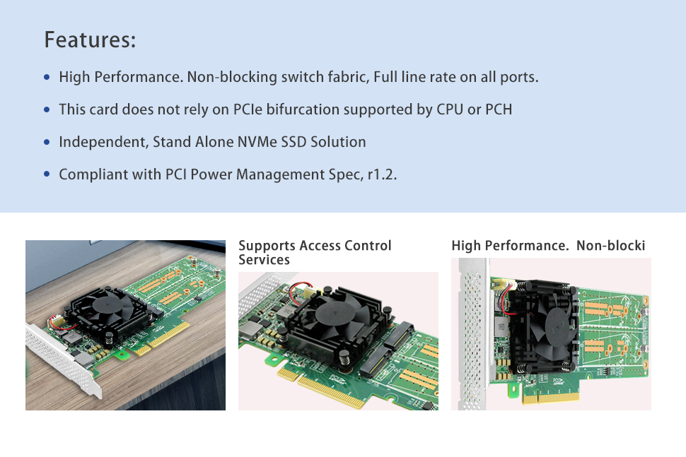 PCI Express x 8 auf Quad M.2 NVMe SSD Switch Adapter
