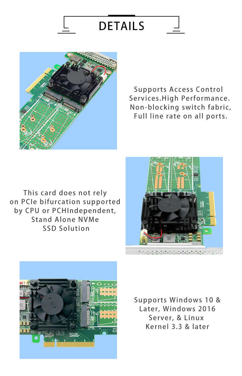 PCI Express x 8 to Dual M.2 NVMe SSD Switch Adapter-STC PE382-2IL