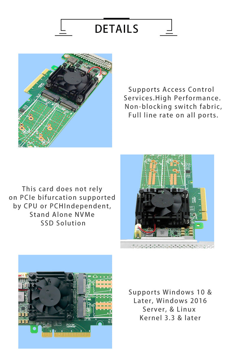 PCI Express x 8 auf Quad M.2 NVMe SSD Switch Adapter