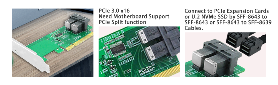 2 Port PCIe 3.0 x8 to U.2 NVMe SFF-8643 Adapter Card - XIC PE383