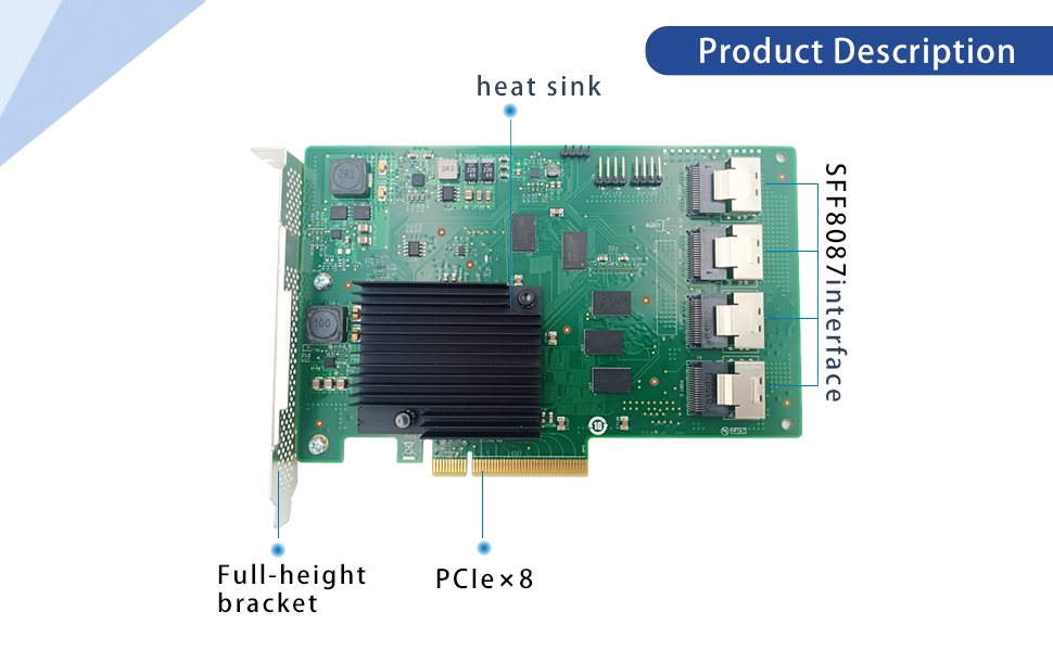 PCIe 2.0 x8 to 16-Port SAS/SATA3 Card SAS2116 6Gb/s UEFI- HBA SAS2116-16I