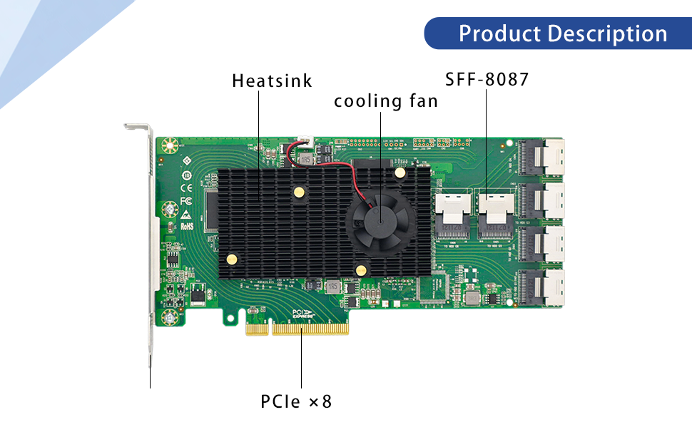 PCIe 2.0 x8 to 24-Port SAS/SATA Expander Card-HBA SAS2008-24I