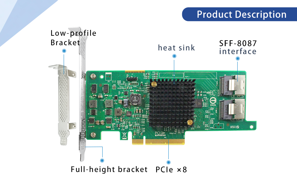 PCIe 2.0 x8 to 8-Port SAS/SATA RAID Card SAS2308-HBA SAS2308-8I