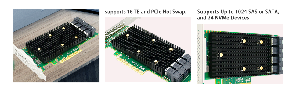 PCIe 3.1 x8 to 16 Port SAS/SATA/NVMe HBA Expansion Card - HBA SAS3416-16I