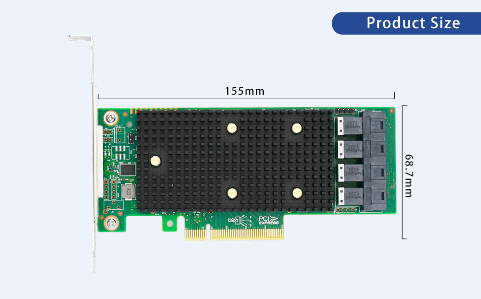 PCIe 3.1 x8 to 16 Port SAS/SATA/NVMe HBA Expansion Card - HBA SAS3416-16I
