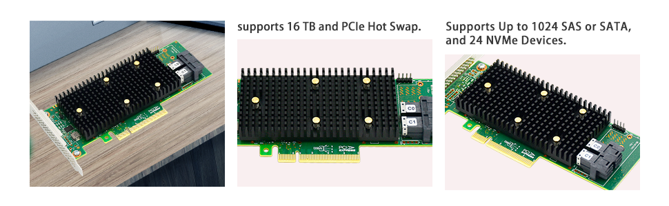 PCIe 3.1 x8 to 8 Port SAS/SATA/NVMe HBA Expansion Card - HBA SAS3408-8I