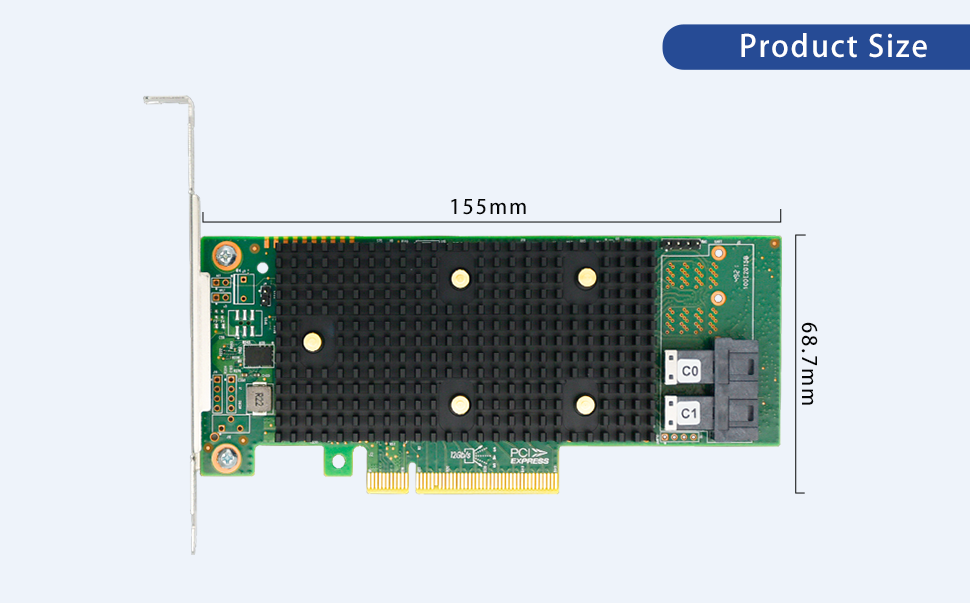PCIe 3.1 x8 to 8 Port SAS/SATA/NVMe HBA Expansion Card - HBA SAS3408-8I