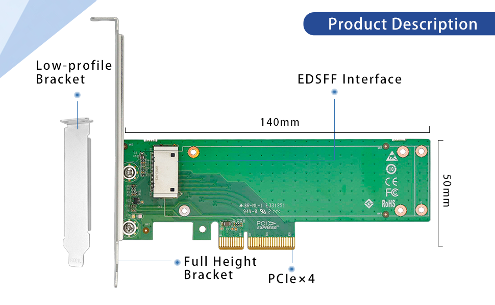 PCIe Gen4 x4 to NVMe EDSFF E1.S 1U Short Adapter-XIC PE34E