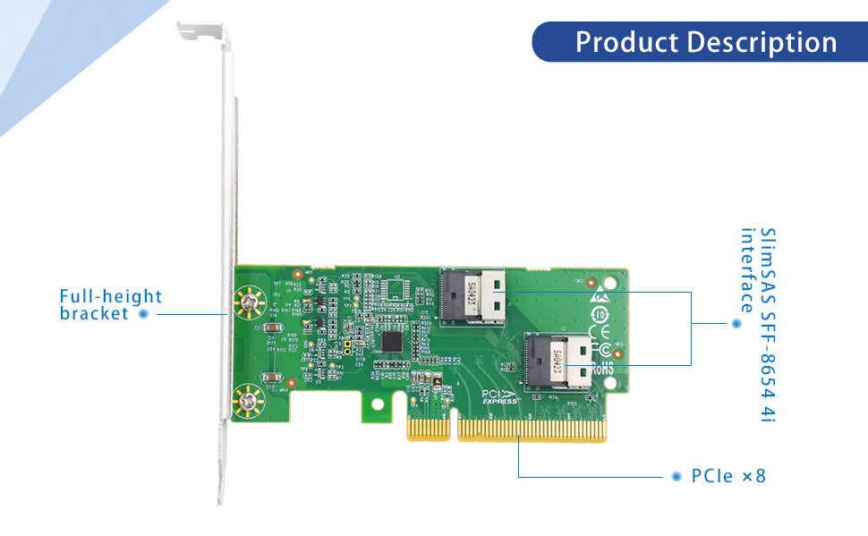 PCIe 4.0 x8 to 2x SlimSAS SFF-8654 4i Expansion Adapter-XIC PE485-2I