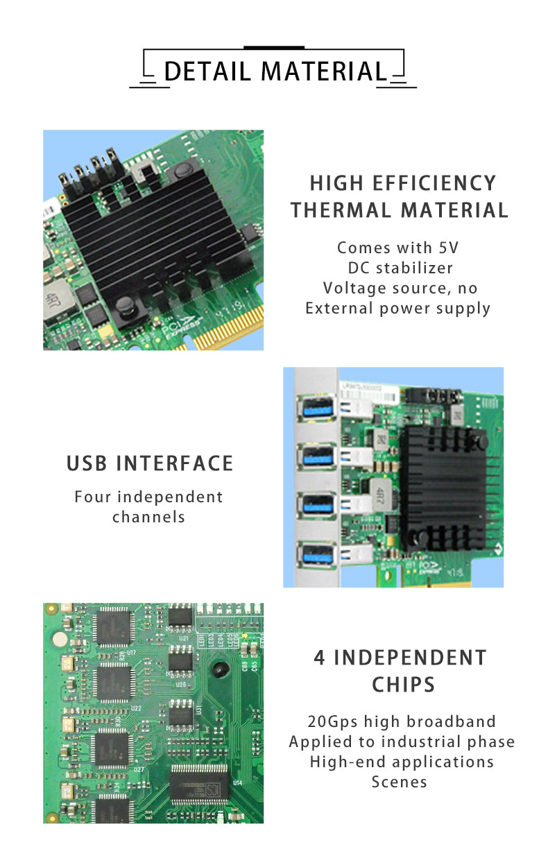 PCIe 2.0 x4 auf 4-Port USB 3.0 Typ-A Adapterkarte 5Gb/s