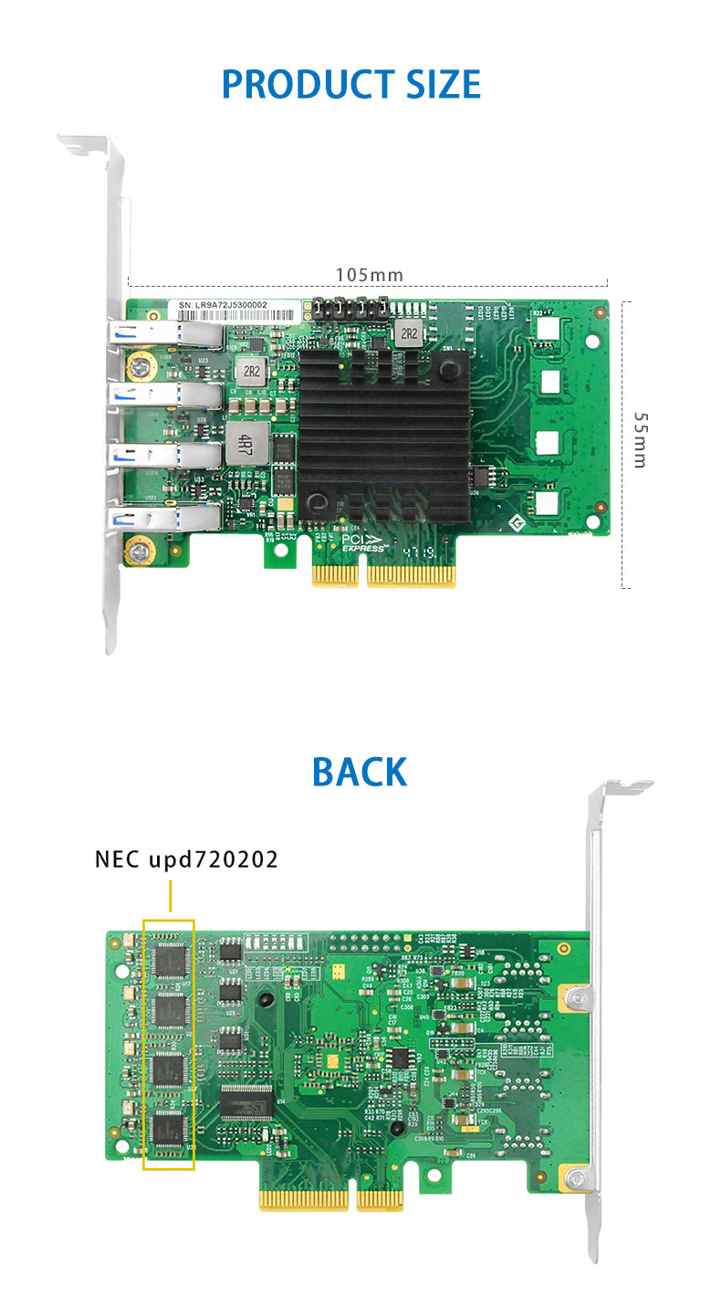PCIe 2.0 x4 auf 4-Port USB 3.0 Typ-A Adapterkarte 5Gb/s