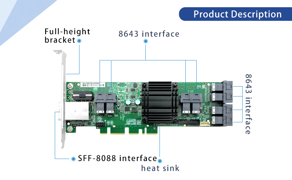 24-Port SFF-8643 SAS Adapter Card SAS35X36 12Gb/s-EXC SAS35X36-24I
