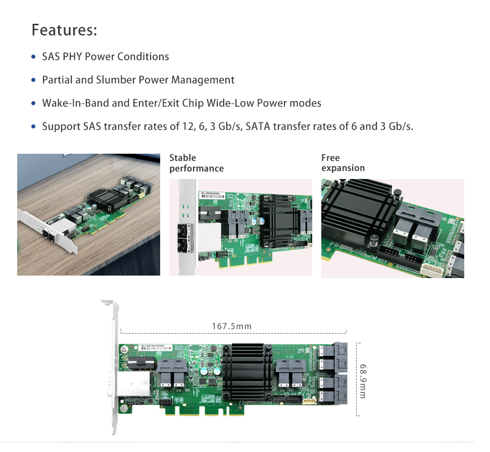 24-Port SFF-8643 SAS Adapter Card SAS35X36 12Gb/s-EXC SAS35X36-24I