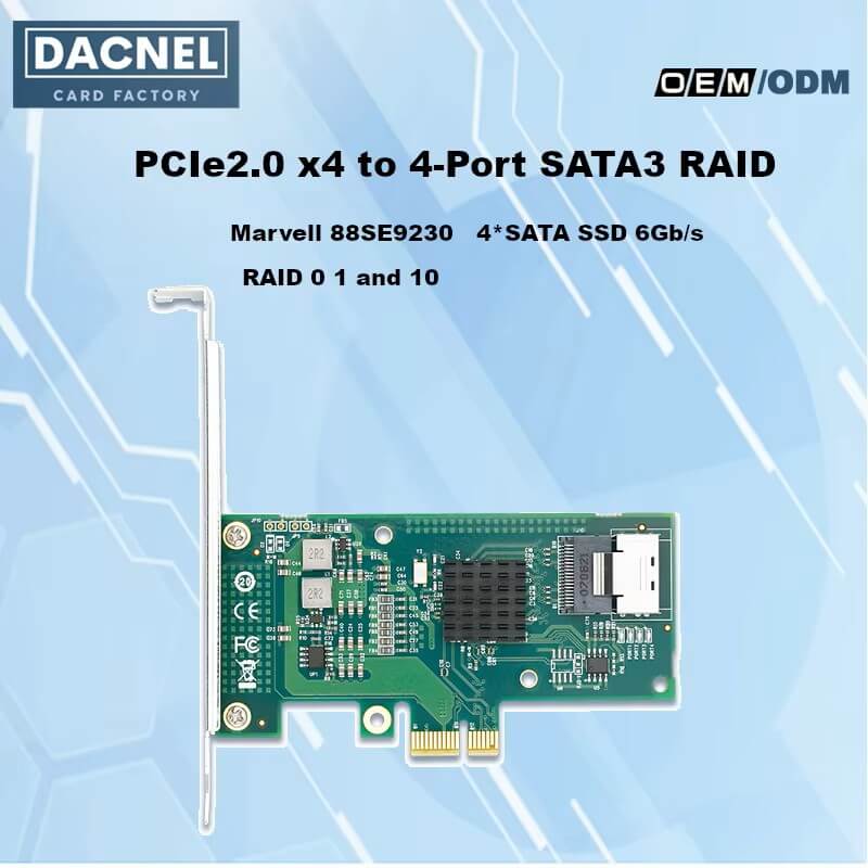 4 Port 6Gb/s PCIe x1 to SATA 3 RAID Card HBA 9230-4I X1