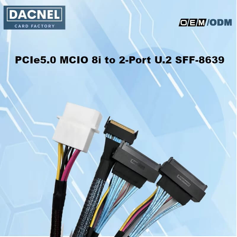 PCIe 5.0 MCIO 8i to 2-Port U.2 SFF-8639 Cable 70CM