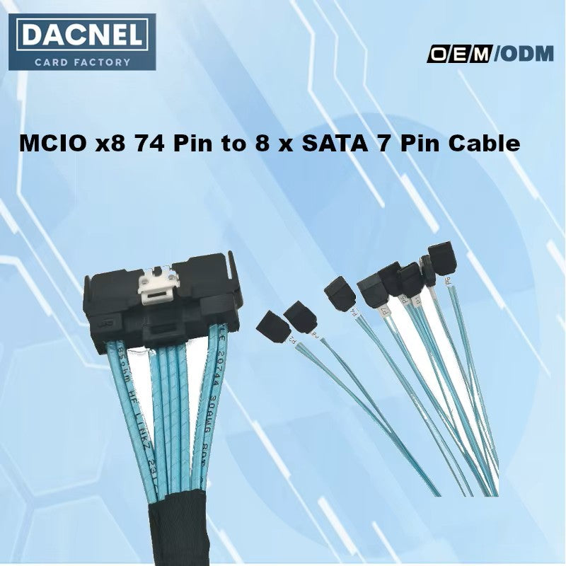 MCIO x8 74 Pin to 8 x SATA 7 Pin Cable