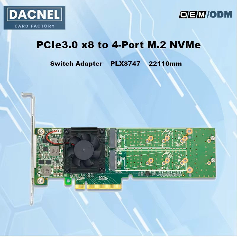 PCIe3.0 x8 to 4-Port M.2 NVMe SSD Switch Card - PLX 8747