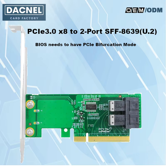 2 Port PCIe 3.0 x8 to U.2 NVMe SFF-8643 Adapter Card - XIC PE383